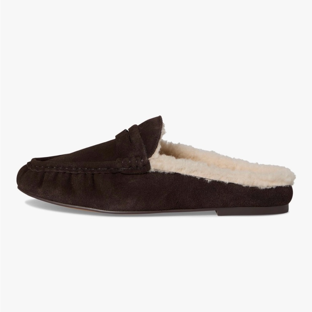 Steve Madden Dark Brown Suede Shearling-Lined Mule
